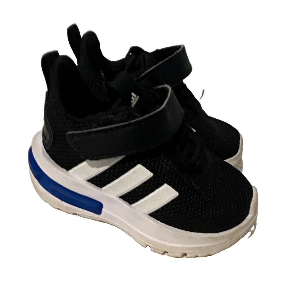 adidas FortaRun Unisex Kids Hook & Loop Mesh Sneakers Black/White/Blue